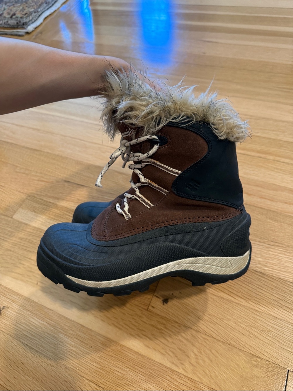 Columbia Brown Black Winter Rain Boots with Faux Fur Trim